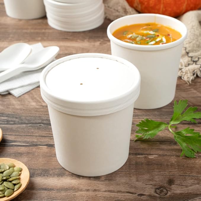 Restaurantware-LIDS ONLY: Bio Tek Lids For 8/12 Ounce Soup Containers, 200 Vented Covers For Paper Soup Containers - Cups Sold Separately, Microwavable, White Paper Lid, Hot And Cold Foods