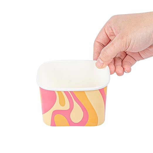Restaurantware Paper Cups 50 Count 12 Ounce Square Disposable Ice Cream Containers, Leak-Resistant Paper Dessert To Go Cups, Hot And Cold Food, Durable Tropical Twist Design
