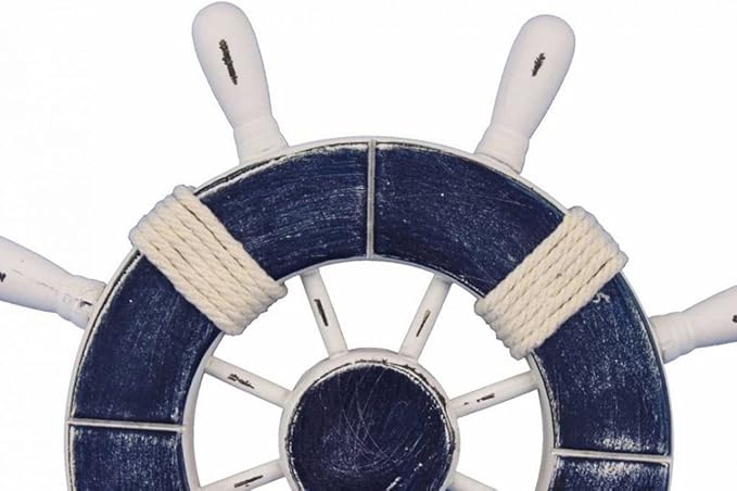 Hampton Nautical Wheel-9-108 Rustic Decorative Ship Wheel, 9", Dark Blue/White
