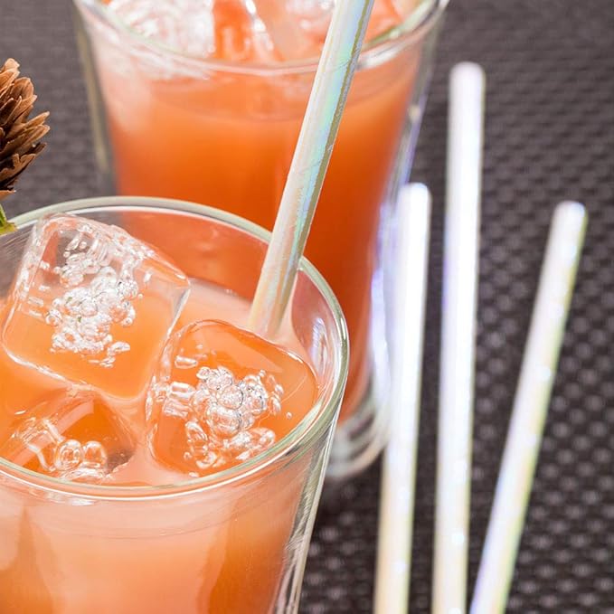 Restaurantware Durable Paper Straws Paper Drinking Straws - Metallic Opal - For Holidays Birthdays Weddings Showers or Everyday - 7.8" - 100ct Box