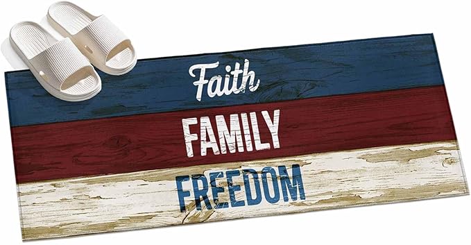 Runner Rug for Bedroom Hallway, Independence Day USA Flag Kitchen Runner Rugs Area Rug 2x6ft, Vintage Wooden Grain Washable Soft Floor Carpet for Entryway Stair