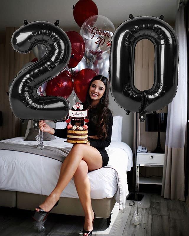 2 Balloon Numbers Black Party Decorations for Women Men, 40 In Big Two Balloons for Engagement, Wedding, Celebration Party, Graduations, Photo Shoot
