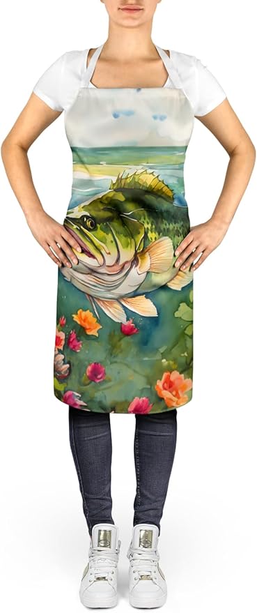 Caroline's Treasures Largemouth Bass Apron Cooking Kitchen Server Baking Crafts Gardening for Adult Women Men, Unisex, Large, Multicolor