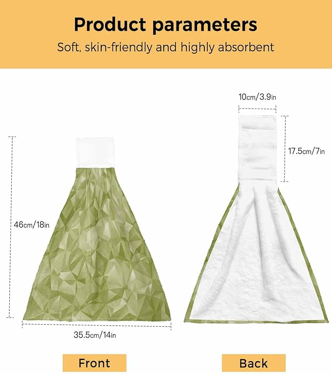 Alandar Home Kitchen Tie Towel Set of 1, Sage Green Geometric Art Absorbent Soft Hand Towels for Bathroom Hanging Towels, Abstract Modern Patterns Fast Drying Cleaning Cloth with Loop