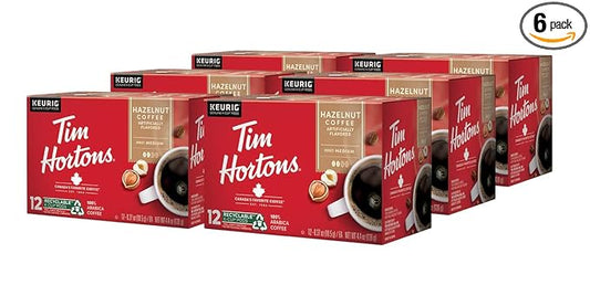 Tim Hortons Hazelnut Flavored, Medium Roast Coffee, Single-Serve K-Cup Pods Compatible with Keurig Brewers, 72ct K-Cups, 6x12ct Boxes, Red