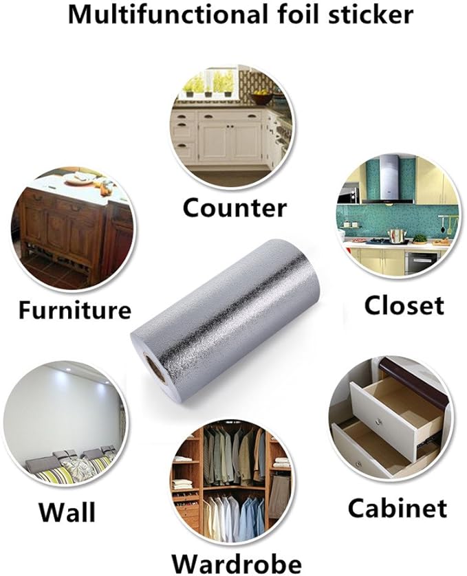 REDODECO Bestevers Kitchen Waterproof Aluminum foil Stickers Anti Greasy Counter Top Peel Stick Wall Decal, 15.8inch x 79inch
