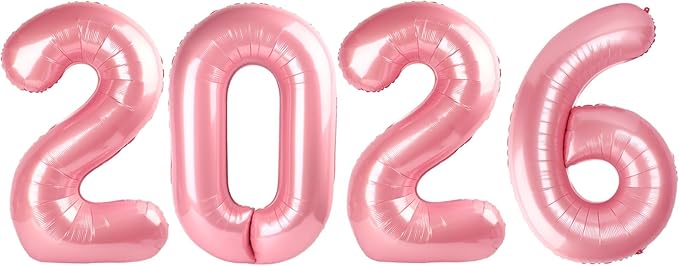 2026 Balloon Numbers - 40 Inch Pearlescent Pink New Years Eve Party Supplies 2026, Nye Decor Party Decorations Happy New Year, New Years Eve Foil Party Balloons, Graduation Party Decorations