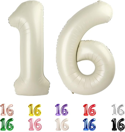 16 Balloon Numbers, Cream 40 In 16th Birthday Decorations for Boys Girls, 61st Happy Birthday Party Decorations Balloons for Engagement, Wedding, Celebration Party, Graduations, Photo Shoot