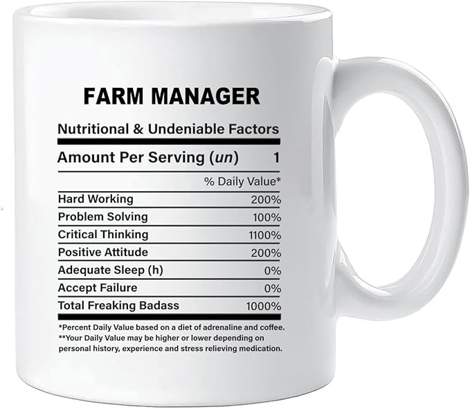 Funny Gift for Farm Manager, Farm Manager Nutrition Mug, Best Farm Manager Gift Ideas, Graduation, Funny Farm Manager Birthday Mug