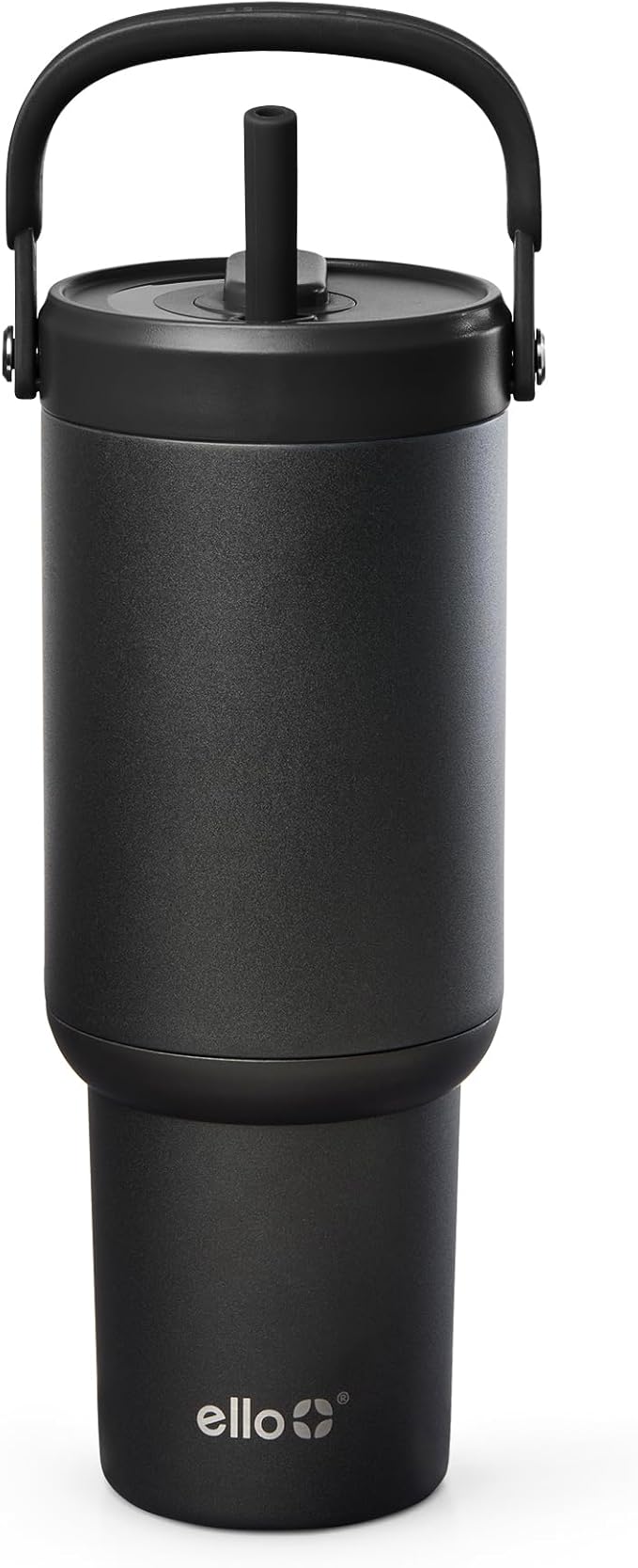 Ello Oasis Go+ 26oz Tumbler with Top Handle and Retracting Straw | Reusable Insulated Stainless Steel Cup, 100% Leakproof Water Bottle, 24 Hours Cold, Cup Holder Friendly For Travel | Black