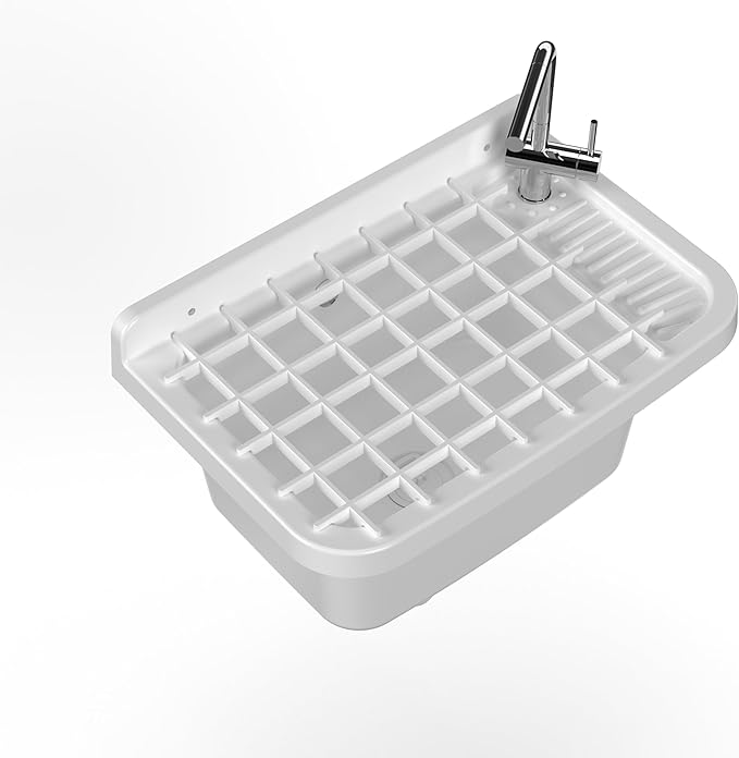 Adventa Wall Mounted Sink with Grid, Outdoor Resin, White, 50x35x24