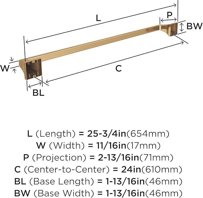 Amerock BH36024CZ | Champagne Bronze Towel Bar | 24 in (610 mm) Towel Rack | Mulholland | Bathroom Towel Holder | Bathroom Hardware | Bath Accessories