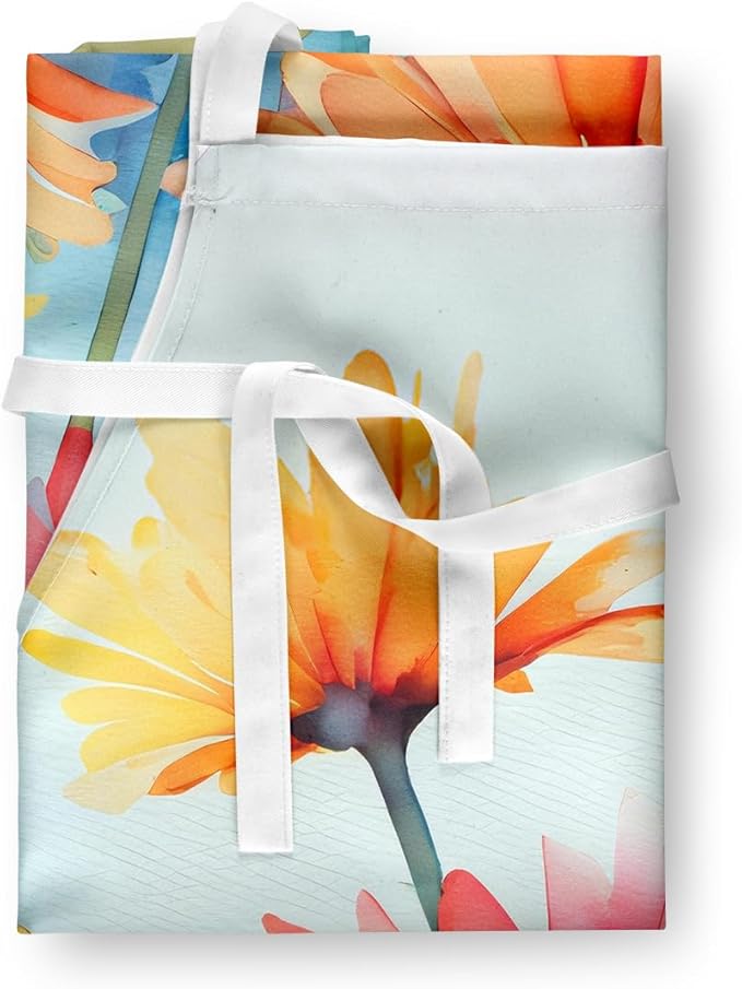 Caroline's Treasures Gerbera Daisies in Watercolor Apron Cooking Kitchen Server Baking Crafts Gardening for Adult Women Men, Unisex, Large, Multicolor