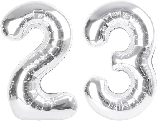 Big 23 Balloons Number, 40 Inch 32 Balloon for Women Men, Silver Number Ballons for Party Birthday, Photo Prop, Wedding, Celebration, Graduation