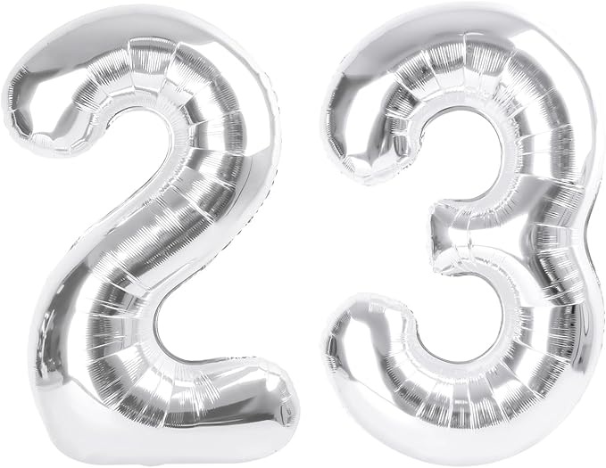 40 Inch Balloon 23 Number, Big Foil 23th Birthday Balloons Decorations for Women, Silver Number Balloon for 2 3 23 32 Wedding Memorial Day's Graduation Supplies