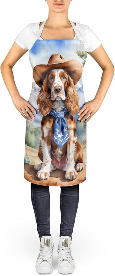 Caroline's Treasures English Cocker Spaniel Cowboy Welcome Apron Cooking Kitchen Server Baking Crafts Gardening for Adult Women Men, Unisex, Large, Multicolor
