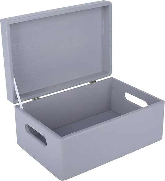 Creative Deco Large Gray Wooden Box Storage with Hinged Lid | 11.8x7.87x5.51in (+-0.5) | Keepsake with Handles | Gift Box for Tool Dog Toy Shoes Kitchen Storage | Wood Keepsake Chest Trunk