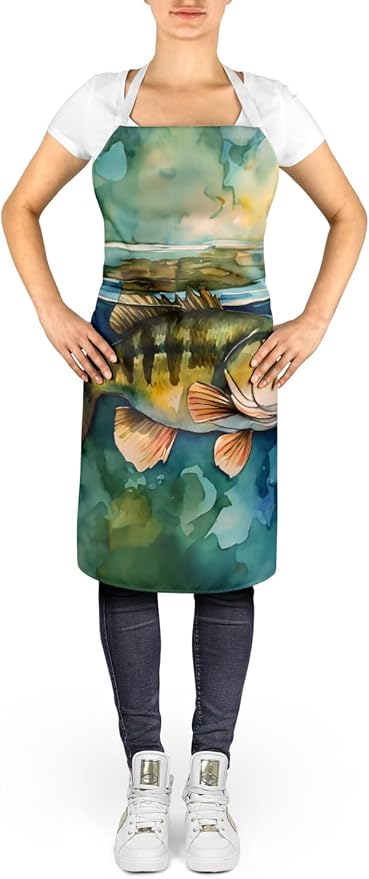 Caroline's Treasures Smallmouth Bass Apron Cooking Kitchen Server Baking Crafts Gardening for Adult Women Men, Unisex, Large, Multicolor