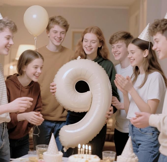 Cream 4 Balloon Number for 4th Birthday Decorations, 40 Inch Big Number Balloons for 4 14 40 Anniversaries Celebration Graduation Wedding