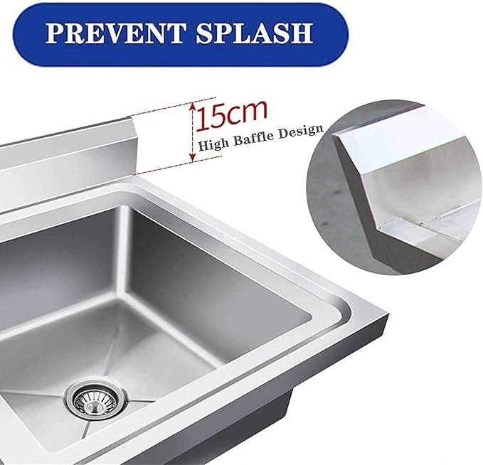 Commercial Stainless Steel Sink Catering Sink 1 Compartment Free Standing Utility Sink for Garage, Restaurant, Kitchen, Laundry Room, Outdoor, Silver, 60cm