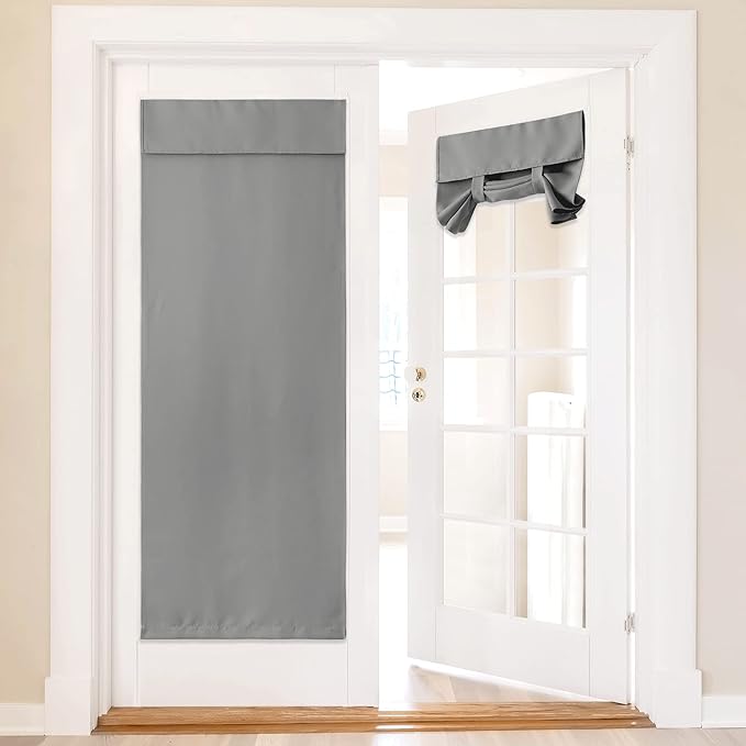 NICETOWN French Door Curtain for Classroom, Tricia Door Window Shade Room Darkening Tie Up Shade for Patio, Thermal Insulated Front Curtain, 36" Wide x 72" Long, 1 Panel, Silver Grey