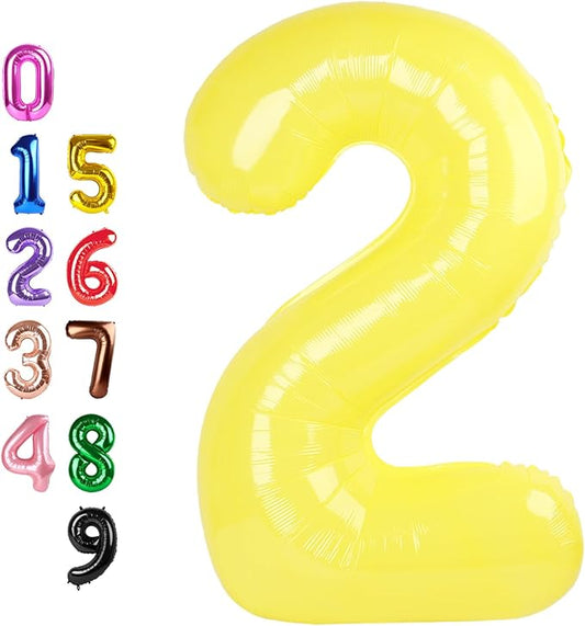 Birthday Balloons Numbers, Balloons 2 Number for Babies Puppies, Yellow Balloon Number for 2, 12, 22, 2025 Graduation Party Wedding Baby Shower New Year