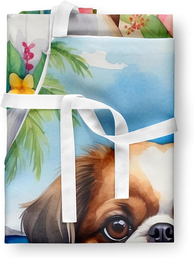 Caroline's Treasures Japanese Chin Luau Apron Cooking Kitchen Server Baking Crafts Gardening for Adult Women Men, Unisex, Large, Multicolor