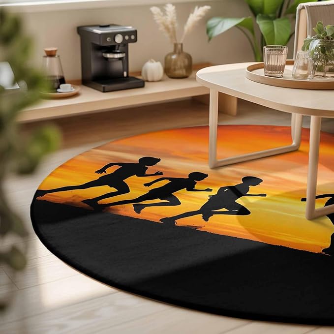 Washable Round Area Rug Football Sports Competition Circle Rugs Floor Carpet for Living Room Bedroom, Sunset Background Soft Non Slip Round Rug 3ft