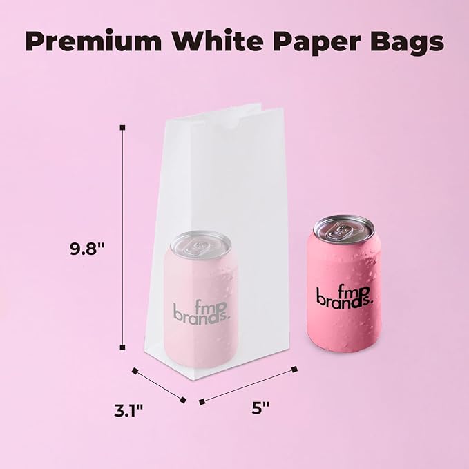 Fit Meal Prep 500 Pack 4 lb White Paper Lunch Bags, 9.75 x 5 x 3.13" Premium White Paper Bags Bulk for Small Business, Recyclable Snack Sacks, Durable Grocery Bag for Food Storage, Packing