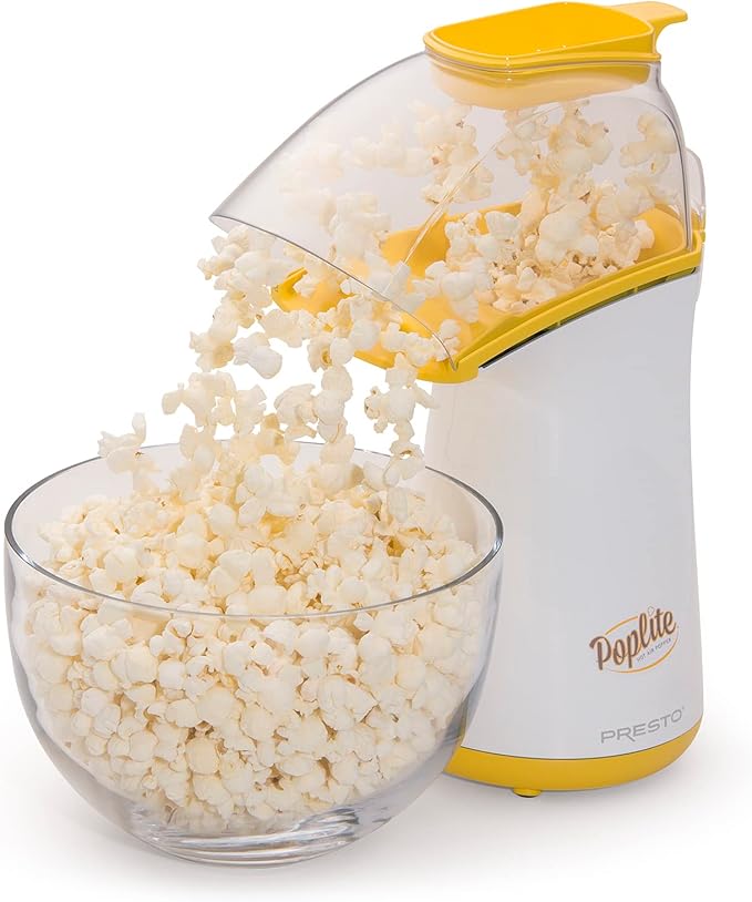 Presto 04820 Poplite Hot Air Popcorn Popper - Built-In Measuring Cup + Melts Butter,Easy to Clean,Built-In Cord Wrap,18 Cups,Yellow,(Pack of 2)