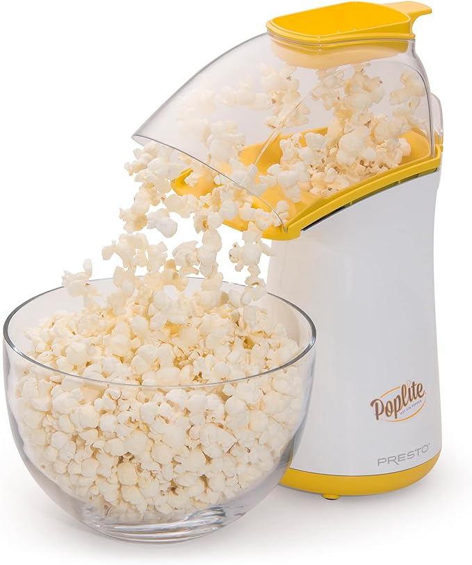 Presto 04820 Poplite Hot Air Popcorn Popper - Built-In Measuring Cup + Melts Butter,Easy to Clean,Built-In Cord Wrap,18 Cups,Yellow,(Pack of 2)
