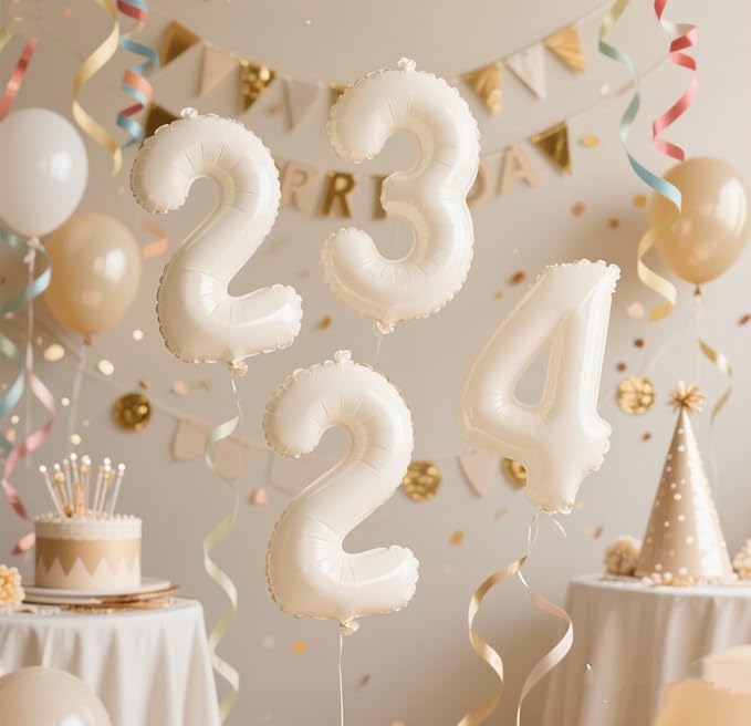 Cream 4 Balloon Number for 4th Birthday Decorations, 40 Inch Big Number Balloons for 4 14 40 Anniversaries Celebration Graduation Wedding