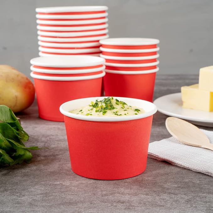 Coppetta 4 Ounce Dessert Cups, 200 Disposable Ice Cream Cups - Lids Sold Separately, Heavy-Duty, Red Paper Frozen Yogurt Bowls, For Hot And Cold Foods, Perfect For Gelato Or Mousse - Restaurantware