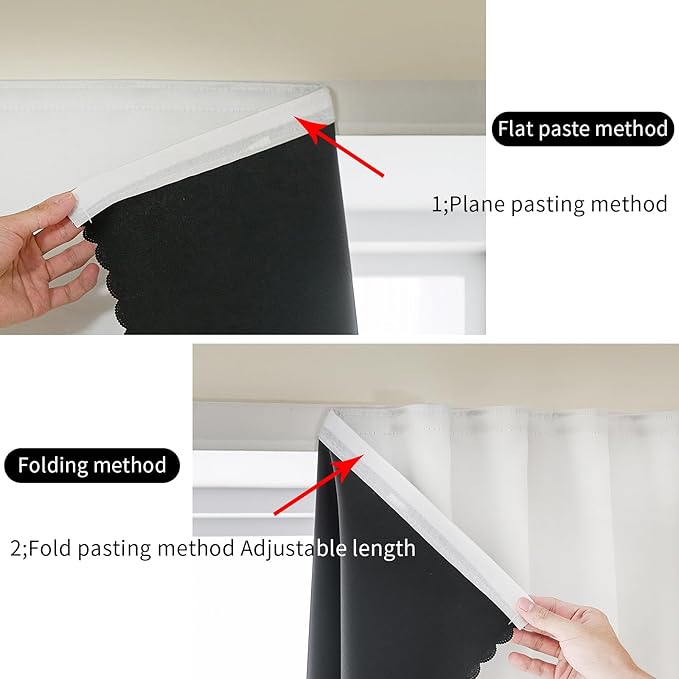 AJAZZ self Adhesive Portable 100% Blackout Curtains Simple and Easy to installBedroom Window Thermal Lnsulated Kitchen Room Darkening Black Small Drapes 1-Pack