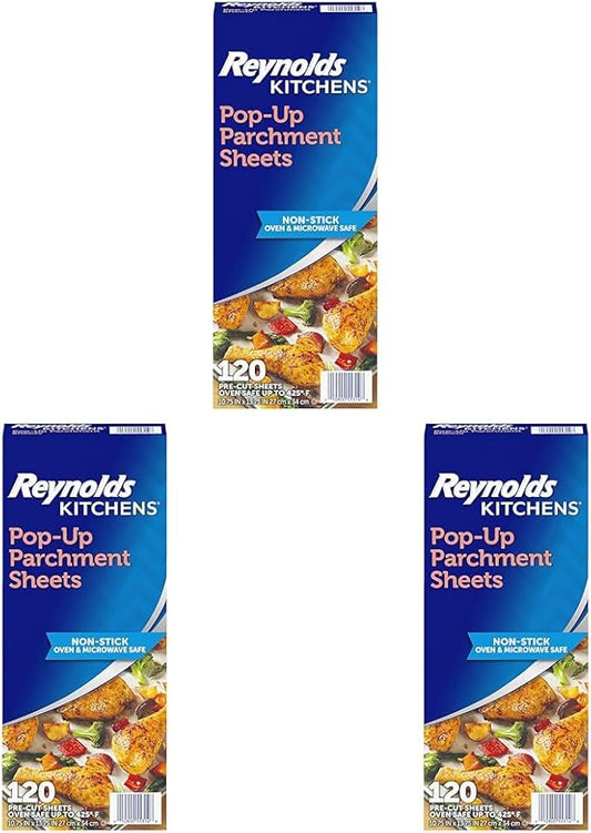 Reynolds Kitchens Pop-Up Parchment Paper Sheets, 10.7x13.75 Inch, 120 Sheets (Pack of 3)