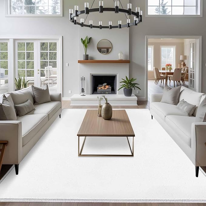 Area Rug 6x9ft, Pure White Washable Rugs for Living Room Bedroom, Minimalist Solid Color Soft Non-Slip Area Rugs Rectangle Floor Carpet for Dining Room