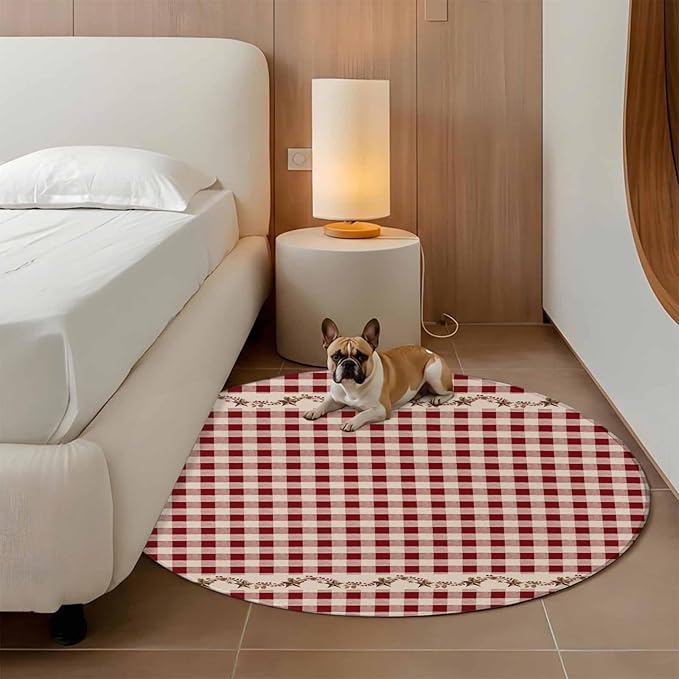 Washable Round Area Rug Vintage Red Buffalo Plaid Berry Circle Rugs Floor Carpet for Living Room Bedroom, Farmhouse Western Star Soft Non Slip Round Rug 3ft