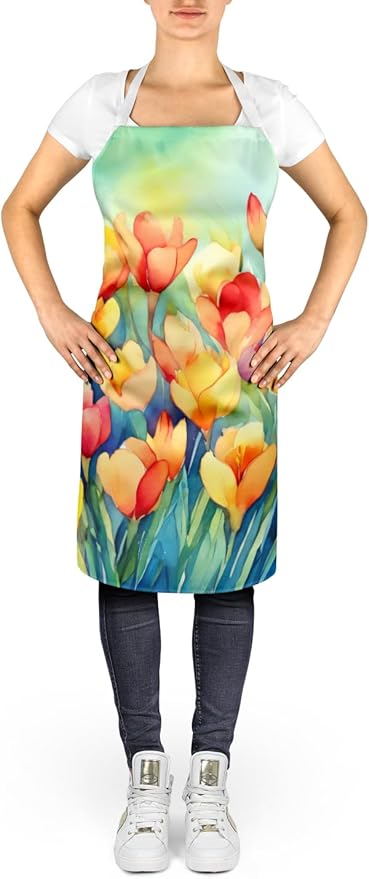 Caroline's Treasures Freesias in Watercolor Apron Cooking Kitchen Server Baking Crafts Gardening for Adult Women Men, Unisex, Large, Multicolor