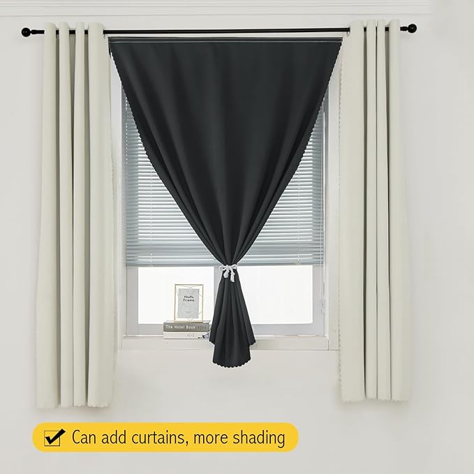Adhesive Blackout Curtains- Self Stick Shades Window Blinds Curtains No Rod Needed Easy to Hang Curtains, Use for Bedroom, Living Room, Dining Room, Kitchen, Home Office, 59"W X 59"L, Black, 1 Panel