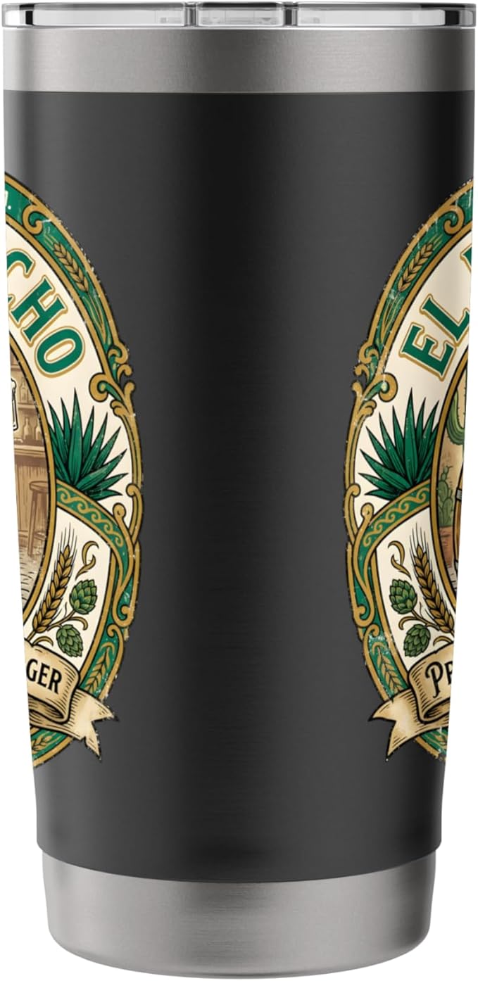 El Borracho The Drunk Mexican Cerveza Retro Beer Label Stainless Steel Insulated Tumbler