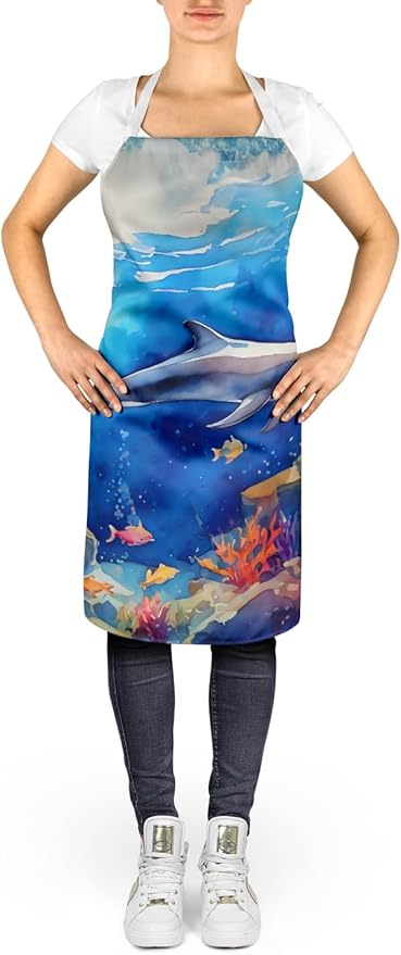 Caroline's Treasures Dolphin Apron Cooking Kitchen Server Baking Crafts Gardening for Adult Women Men, Unisex, Large, Multicolor