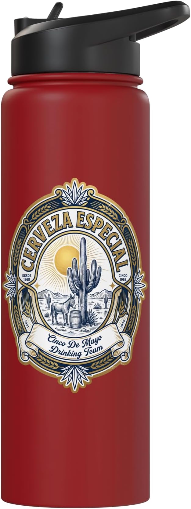 Beer Label Cerveza Cinco De Mayo Drinking Team Stainless Steel Insulated Water Bottle