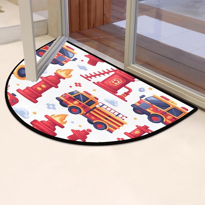 Firefighter Equipment Tools Half-Round Door Mat | Indoor Entrance Half-Moon Rug | Low-Pile | Area Rug, Non-Slip, Absorbent Semi-Circle Welcome Mats for Kitchen, Patio, and Home Decor | 36x24 Inches