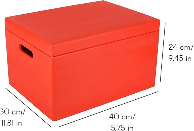 Creative Deco Large Red Wooden Box Storage with Hinged Lid | 15.8x11.8x9.44in (+-0.5) | Keepsake Gift Box Storage Document | Wood Chest Trunk PRODUCT NOT INTENDED FOR 15 YEARS OR BELOW