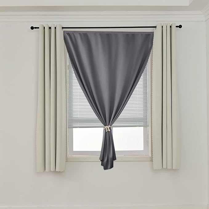 AJAZZ 100% Blackout Shades Window Cover Self Adhesive Curtains Sticky Curtain Portable Easy Open Blackout Curtains for Bedroom Living Room No Drilling (Dark Grey, 35" W x 71" L) 1 Panel