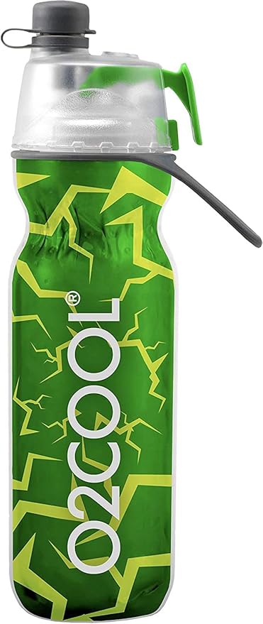 O2COOL Mist 'N Sip Misting Water Bottle 2-in-1 Mist And Sip Function With No Leak Pull Top Spout Reusable Sports Water Bottle - 20 oz (Crackle Green)