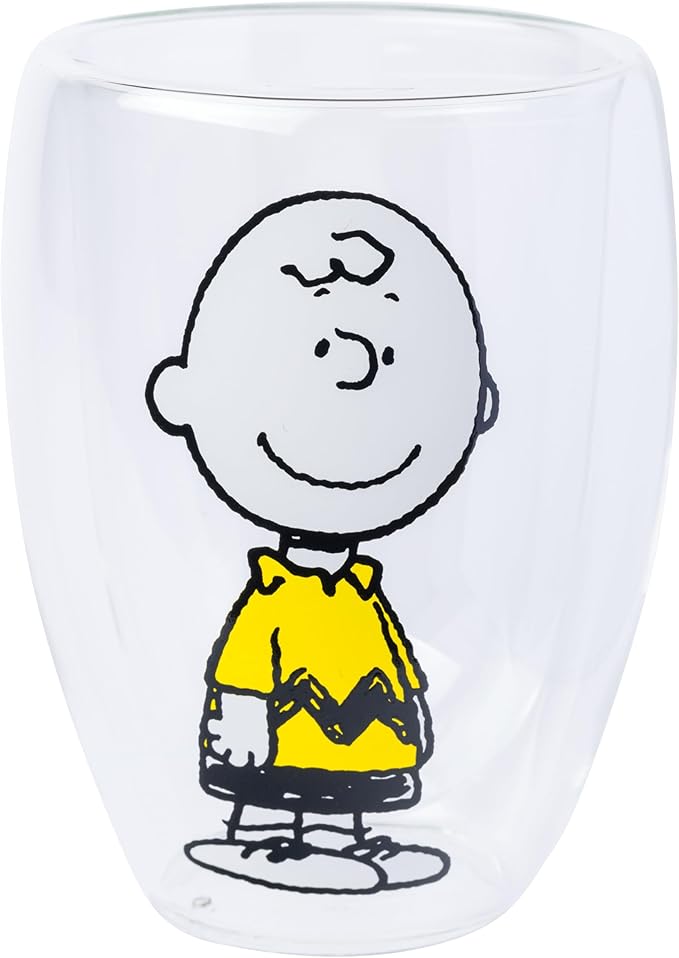 Silver Buffalo Peanuts Featuring Charlie Brown, Snoopy, and Woodstock 2 Pack Double Walled Glass Set, 12.5 Ounces