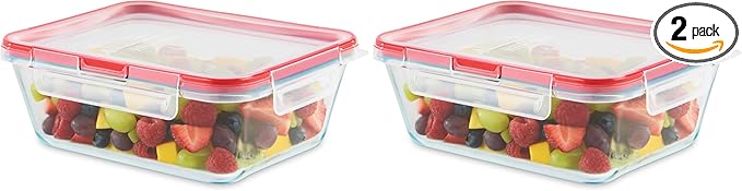 Pyrex Freshlock Glass Food Storage Container, Airtight & Leakproof Locking Lids, Freezer Dishwasher Microwave Safe, 8 Cup (Pack of 2)