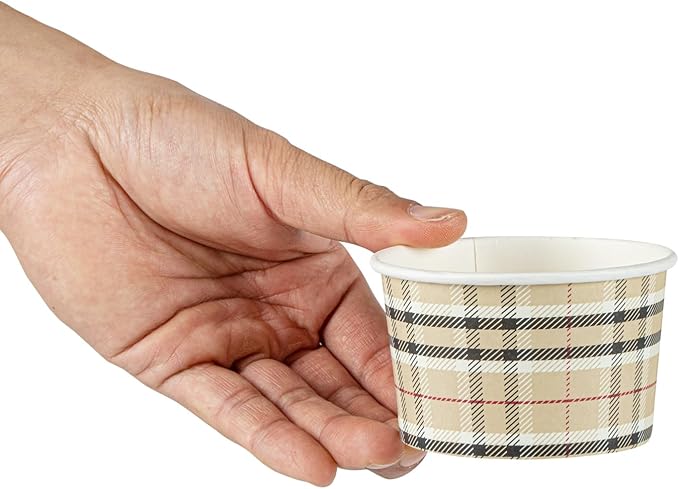 Restaurantware Coppetta 5 Ounce Dessert Cups, 200 Disposable Ice Cream Cups - Lids Sold Separately, Sturdy, Plaid Paper FroYo Bowls, For Hot And Cold Foods, Perfect For Gelato Or Mousse