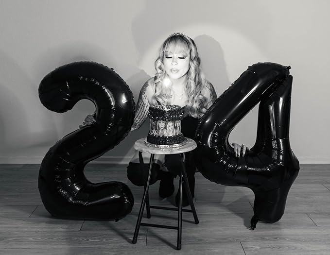 Number Balloon 40 Inch, 24 Number Balloons, Black 42 Happy Birthday Decorations for Women Men, Ballons 24th for Wedding Anniversaries Party